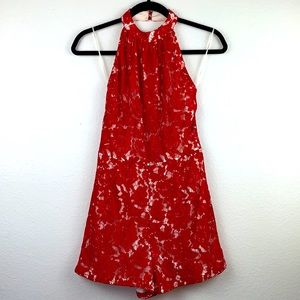 NWT Missguided Red Lace Romper with High Neck Collar